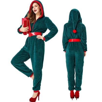 Green Christmas Tree Casual Onesies Christmas Pajama With Belt For Adult Costumes 