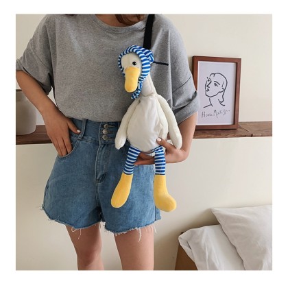 Cute Long Neck Duck Cartoon Animal Plush Cross-Body Bag