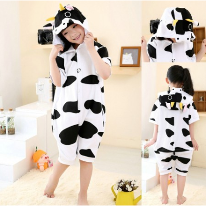 Lovely Cow Cartoon Hoodie Kids Summer Onesie Pajamas Kigurumi