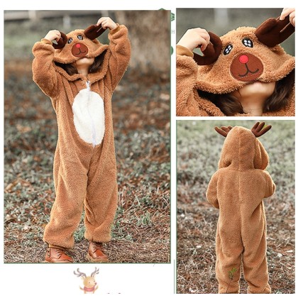 Kids Cute Elk Pajama Kigurumi Onesies Deer Animal Christmas Cosplay Costumes