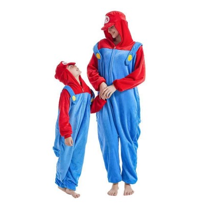 Super Mario Character Costumes Mario Onesie Family Halloween Cosplay For Kids & Adults