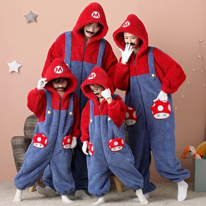 Matching Family Super Mario Christmas Pajamas Set Coral Fleece Holiday Outfit