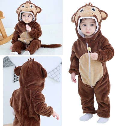 Infant Brown Monkey Romper Baby Animal Kigurumi Halloween Toddler Costumes