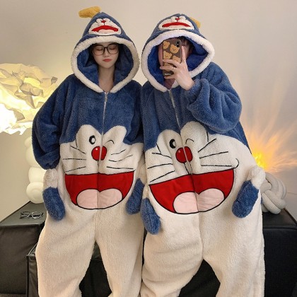 Doraemon Onesie Kigurumi Matching Pajamas For Couples Thick Christmas Sleepwear