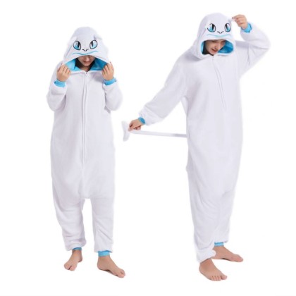 White Dragon Light Fury Onesie Pajamas Adult Halloween Costumes