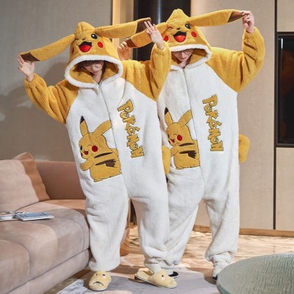 Pokemon Pikachu Onesie Kigurumi Matching Pajamas For Couples Thick Christmas Costumes