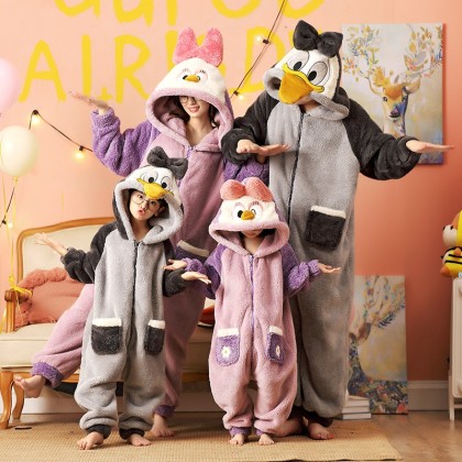 Donald & Daisy Duck Matching Family Christmas Pajamas Set Cute Coral Fleece Holiday Outfit