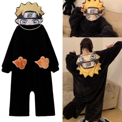  Uzumaki Naruto Kigurumi Onesie Thickened Coral Velvet Cartoon Naruto Loose Pajamas For Couples