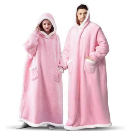 Light Colors Lengthened Flannel TV Blanket For Couples Cozy Oversized Pajama Hoodie Blanket