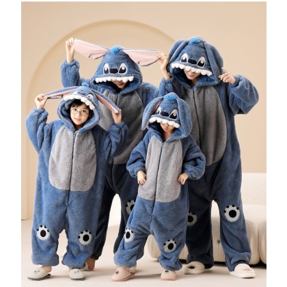 Lovely Stitch Matching Family Christmas Pajamas Set Dark Stitch Coral Fleece Holiday Kigurumi