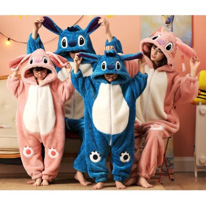 Angle & Stitch Matching Family Christmas Pajamas Set Thick Coral Fleece Holiday Kigurumi