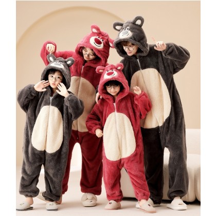 Lotso Bear Matching Family Christmas Pajamas Set Lovely Coral Fleece Holiday Outfit