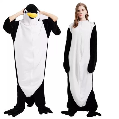 Penguin  Onesie Pajama For Adults Cozy Flannel Wearable Sleeping Bag Blanket