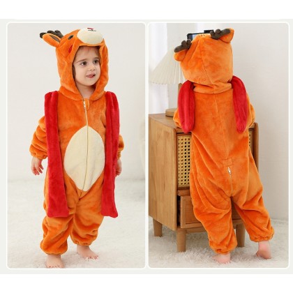 Cute Elk Baby Rompers Flannel Kigurumi Newborn Costume Animal Onesies