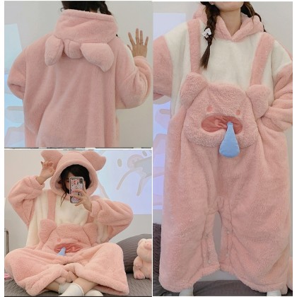 Cute Snotty Pig Kigurumi Onesie Thickened Coral Velvet Cartoon Animal Loose Pajamas 