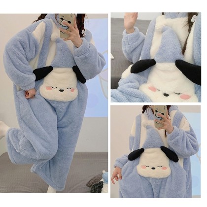 Cute Pochacco Kigurumi Onesie Thickened Coral Velvet Cartoon Animal Loose Pajamas For Adult