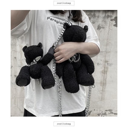 Black Bear Personality Street Cool Doll Plush One Shoulder Bag