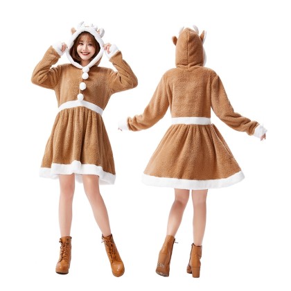 Christmas Elk Dress Coral Velvet Cosplay Animal Christmas Outfit For Adult