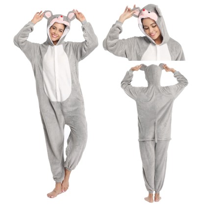 Grey Mouse Kigurumi Onesie Pajamas Animal Costume For Adult