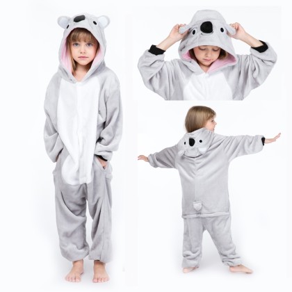 Animal Kigurumi Grey Koala Onesie Pajamas For Kids