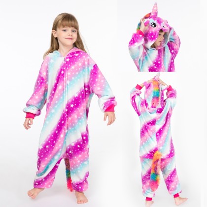 Starry Sky Unicorn Onesie Kigurumi Kids Animal Pajamas Zip Up For Kids