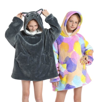 Colorful Dream &Grey Huskie Hoodie Wearable Sherpa TV Blanket Sweatshirt For Kids