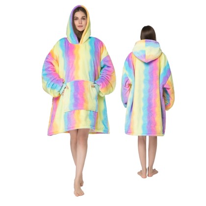 Rainbow Blanket Hoodie Wearable  TV Sherpa Blanket Sweatshirt For Women