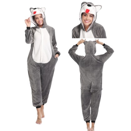 Grey Husky Dog Kigurumi Onesie Animal Pajama Costumes For Women & Men