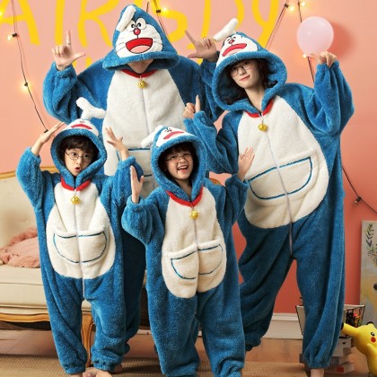 Doraemon Matching Family Christmas Pajamas Set Coral Fleece Holiday Kigurumi