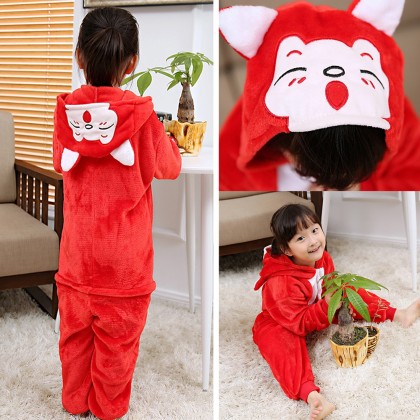 Red Cute Fox Kigurumi Onesie Pajama Animal Costume For Kids