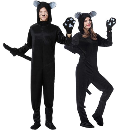Black Cat Couple's Onesie Kigurumi Animal Costumes Halloween Outfit For Adults