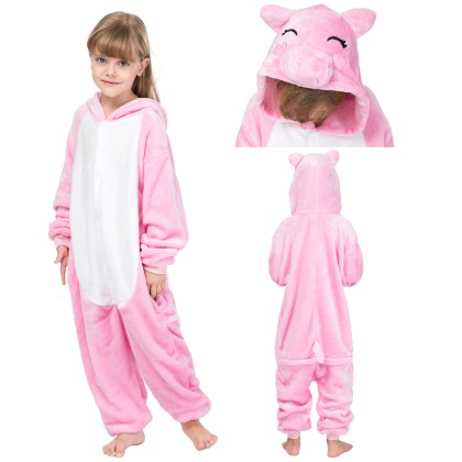 Animal Kigurumi Pink Pig Onesie Pajamas For Kids