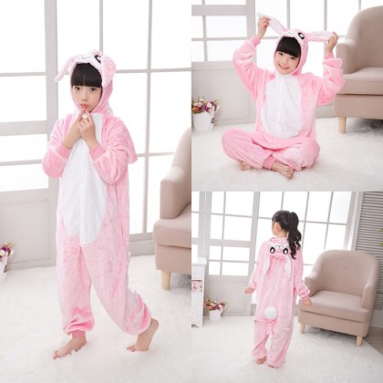Animal Kigurumi Pink Rabbit Onesie Pajamas For Kids