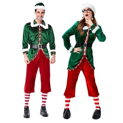 Long-sleeved Green Party costume For Couples with Christmas Elf Outfits