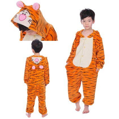 Animal Kigurumi Yellow Black Tiger Onesie Pajamas For Kids