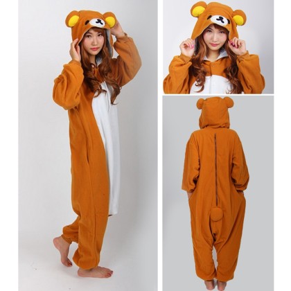 Light Brown Rilakkuma Bear Kigurumi Onesie Pajama Funny Cartoon Animal Costume For Adult