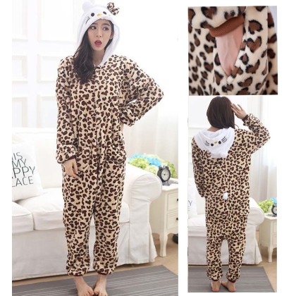 Leopard KT Cat  Kigurumi Onesie Pajama Animal Halloween Costume For Couples