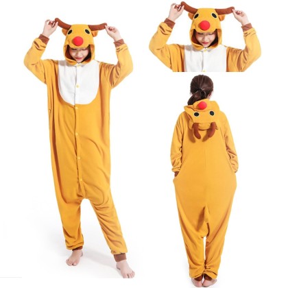 Yellow Christmas Deer Kigurumi Onesie Pajamas Animal Cosplay Costume
