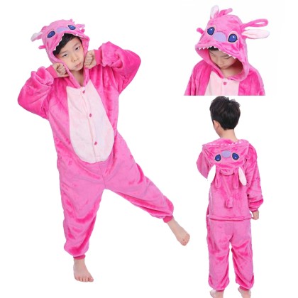Animal Kigurumi Pink Stitch Onesie Pajamas For Kids