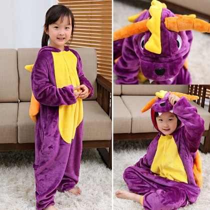 Purple Dragon Kigurumi Onesie Cartoon Animal Pajama Costume For Kids