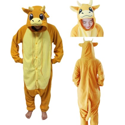 Yellow Cattle Kigurumi Onesie Animal Pajama Costume For Adults