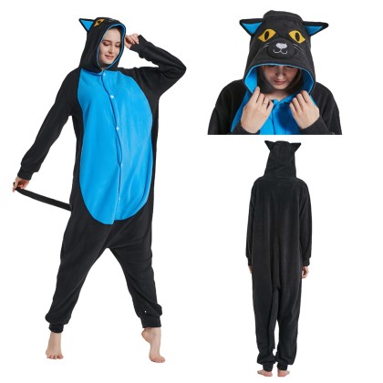 Blue Midnight Cat Kigurumi Onesie Pajama Animal Costumes For Adult