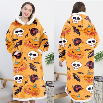 Halloween Pumpkin Oversized Hoodie Blanket Winter Warm TV Wearable Blanket