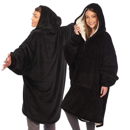 Thick Double Layer Lazy Men & Women Solid Color Hoodie Casual TV Wearable Blankets 
