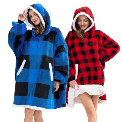 Pland Popular Couple Hoodie Travel Blanket Cozy Oversized Lamb Fleece Mid-Length TV Blanket