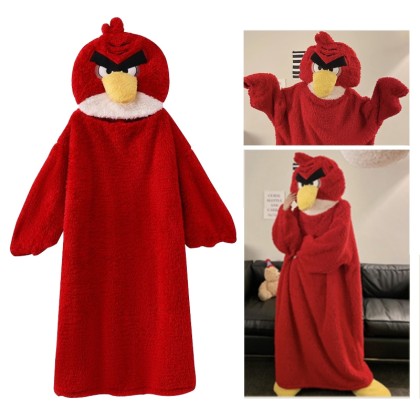Cute Angry Birds Hoodie Cartoon TV Blanket Plush Winter Thick Coral Velvet Nightgown Pajamas 