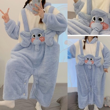  Cute Elephant Kigurumi Onesie Cartoon Animal Thickened Coral Velvet  Pajamas For Adults