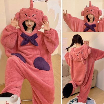 Cartoon Funny Kigurumi Onesie Thickened Coral Velvet Loose Pajamas For Adults