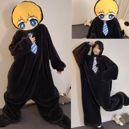 One Piece Sanji Kigurumi Onesie Thickened Coral Velvet Cartoon Loose Pajamas For Couples