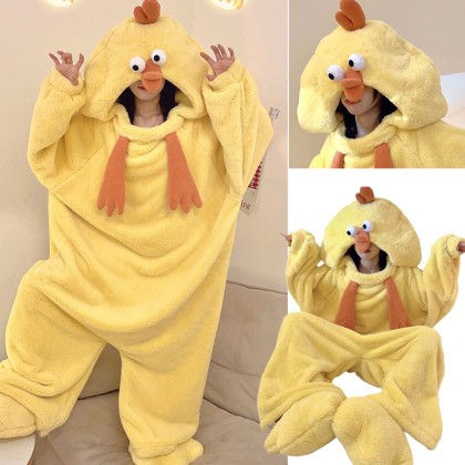Cute Chick Kigurumi Onesie Thickened Coral Velvet Cartoon Animal Loose Pajamas 